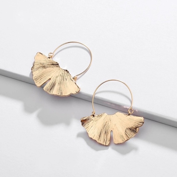 Anthro Golden Ginkgo Hoop Earrings